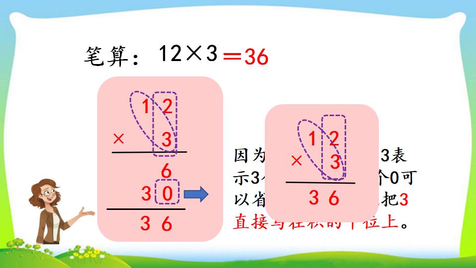 三年级上册数学资料《两、三位数乘一位数 （不进位）的笔算》PPT课件（2024年）共12页