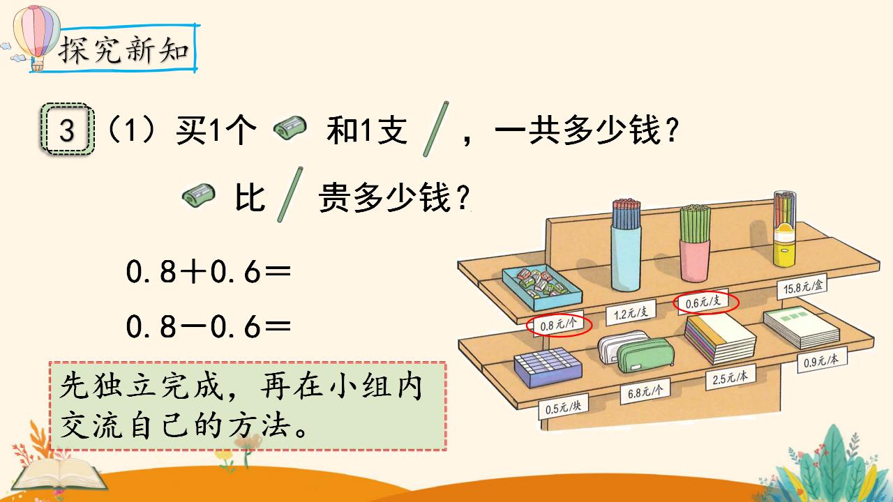 三年级下册数学资料《简单的小数加、减法》PPT课件（2024年人教版）共11页